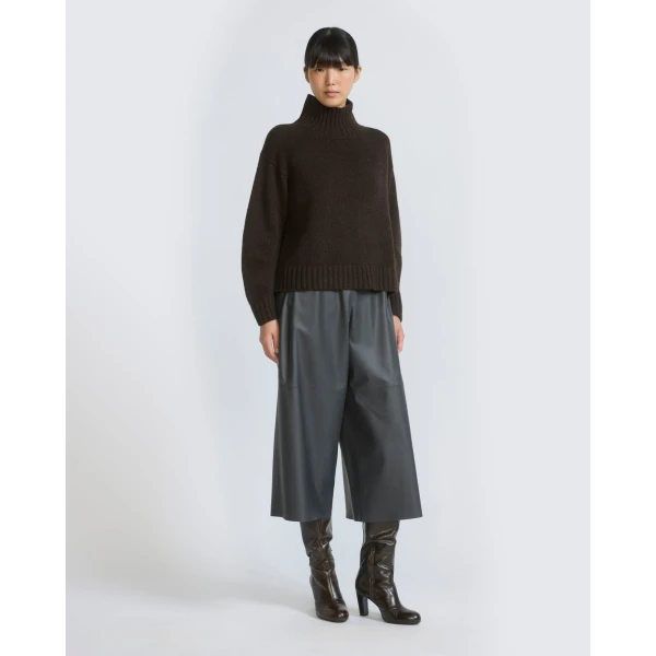 Yves Salomon Cashmere Knit Funnel Neck Sweater in Brown | Turtlenecks | Luxury Shoes 