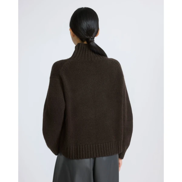 Yves Salomon Cashmere Knit Funnel Neck Sweater in Brown | Turtlenecks | Luxury Shoes 