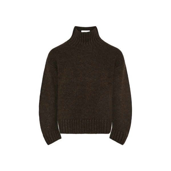 Cashmere Knit Funnel Neck Sweater in Brown
