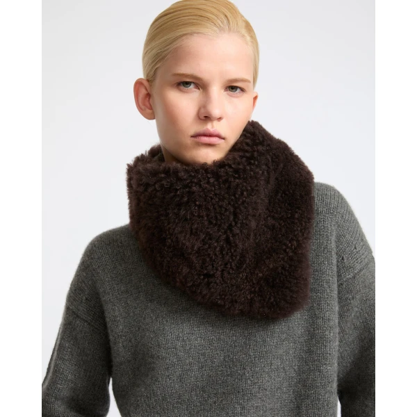 Yves Salomon Cashmere Lambskin Shearling Bandana in Brown | Scarves | Luxury Shoes 