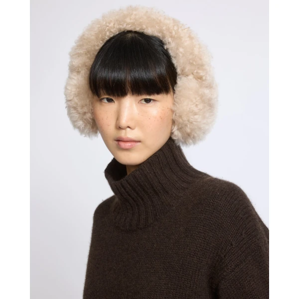 Yves Salomon Cashmere Lambskin Shearling Earmuffs in Beige | Hats | Luxury Shoes 