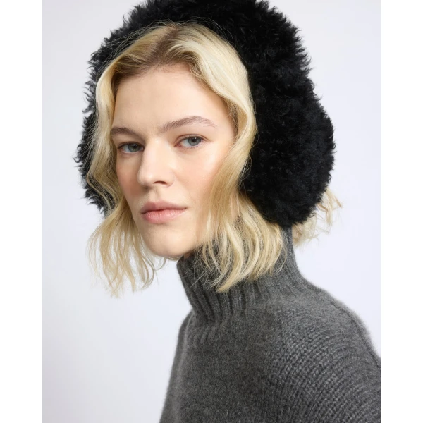 Yves Salomon Cashmere Lambskin Shearling Earmuffs in Black | Hats | Luxury Shoes 