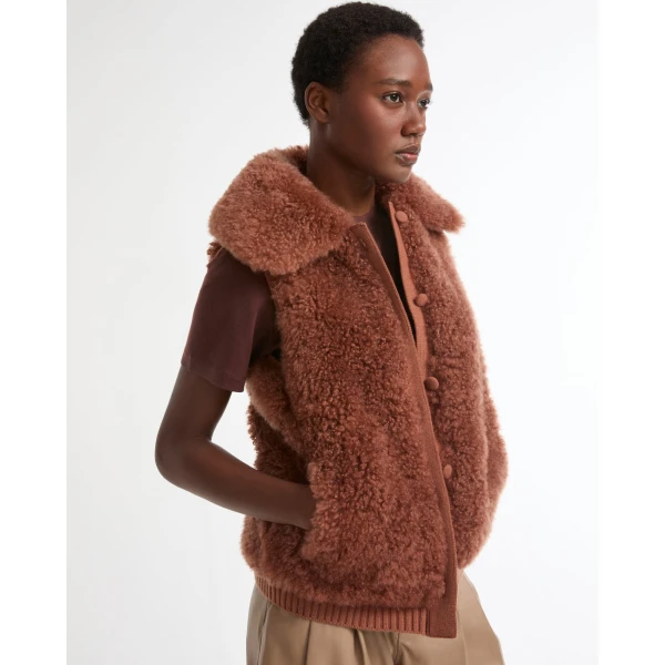 Yves Salomon Cashmere Lambskin and Merino Knit Gilet in Brown | Vests | Luxury Shoes 