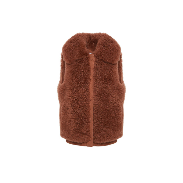 Yves Salomon Cashmere Lambskin and Merino Knit Gilet in Brown | Vests | Luxury Shoes 