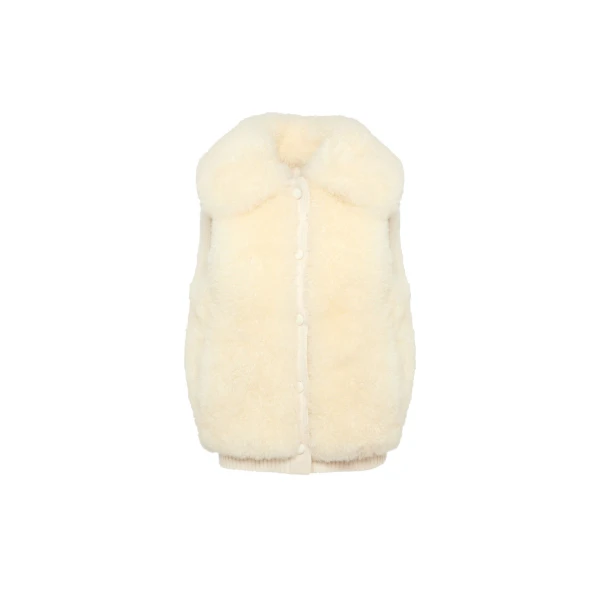 Yves Salomon Cashmere Lambskin and Merino Knit Gilet in White | Vests | Luxury Shoes 