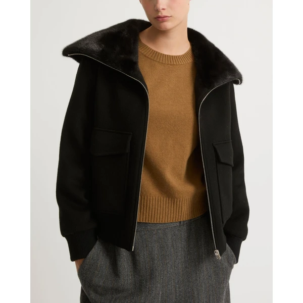 Yves Salomon Cashmere Wool Jacket with Mink Fur Collar in Black | Jackets | Luxury Shoes 