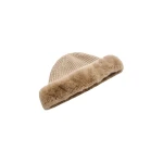 Yves Salomon Cashmere Wool Knit Beanie with Rex Rabbit Fur Turn-Up in Beige | Hats | Luxury Shoes 