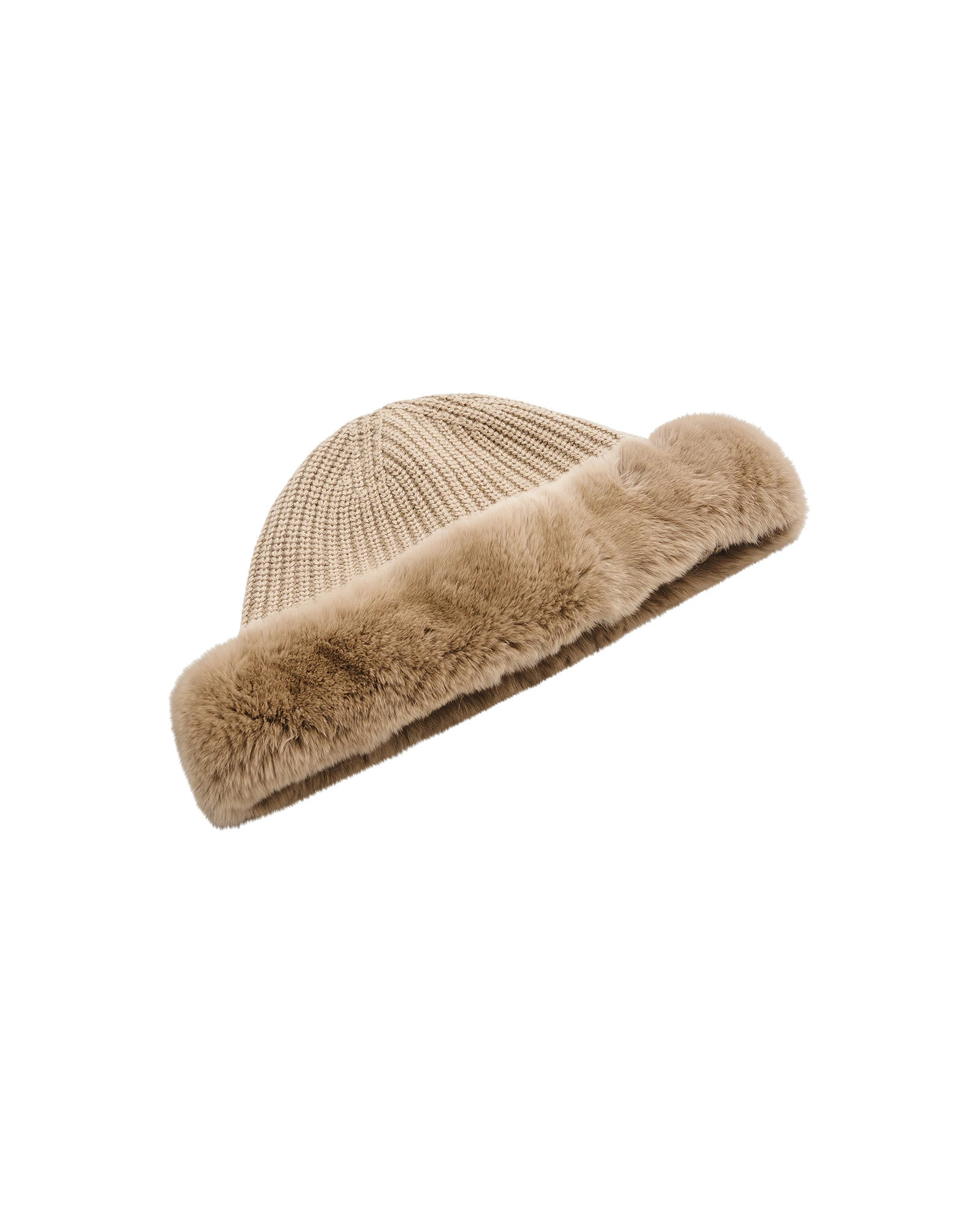 Yves Salomon Cashmere Wool Knit Beanie with Rex Rabbit Fur Turn-Up in Beige Yves Salomon Cashmere Wool Knit Beanie with Rex Rabbit Fur Turn-Up in Beige | Hats | Luxury Shoes