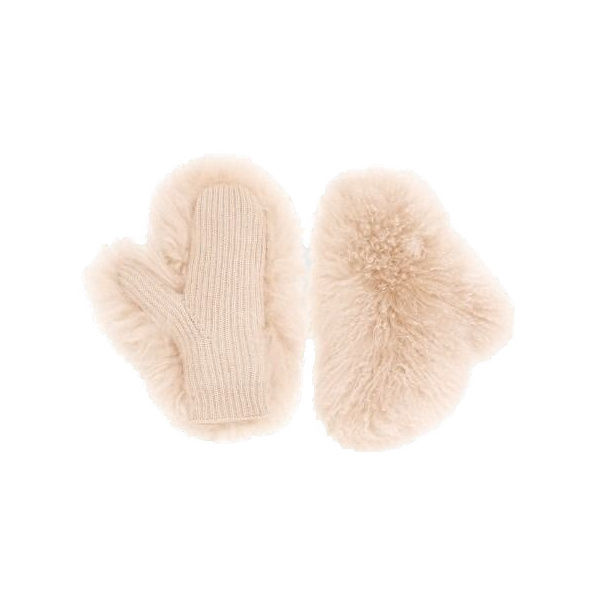 Yves Salomon Cashmere Wool Knit Mittens with Cashmere Lambskin in Beige | Gloves | Luxury Shoes 