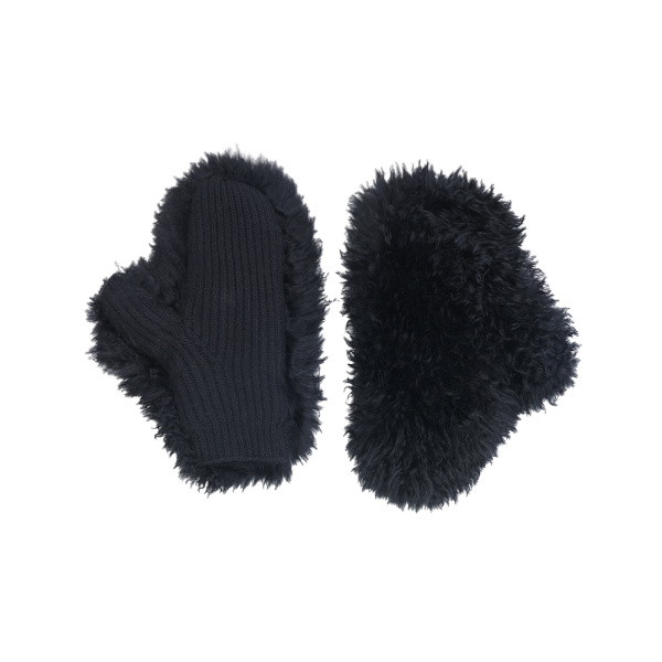 Yves Salomon Cashmere Wool Knit Mittens with Cashmere Lambskin in Black | Gloves | Luxury Shoes 
