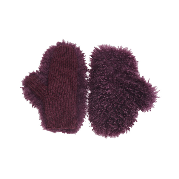 Yves Salomon Cashmere Wool Knit Mittens with Cashmere Lambskin in Bordeaux | Gloves | Luxury Shoes 