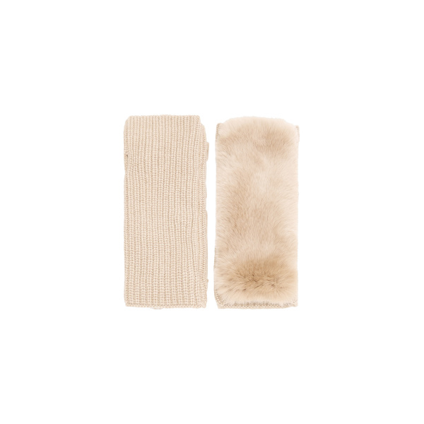 Yves Salomon Cashmere Wool and Rex Rabbit Fur Fingerless Gloves in Beige | Women | Luxury Shoes 