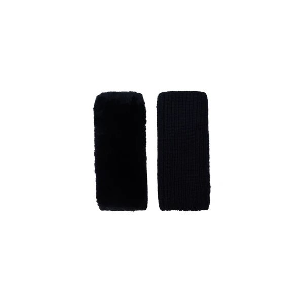 Cashmere Wool and Rex Rabbit Fur Fingerless Gloves in Black