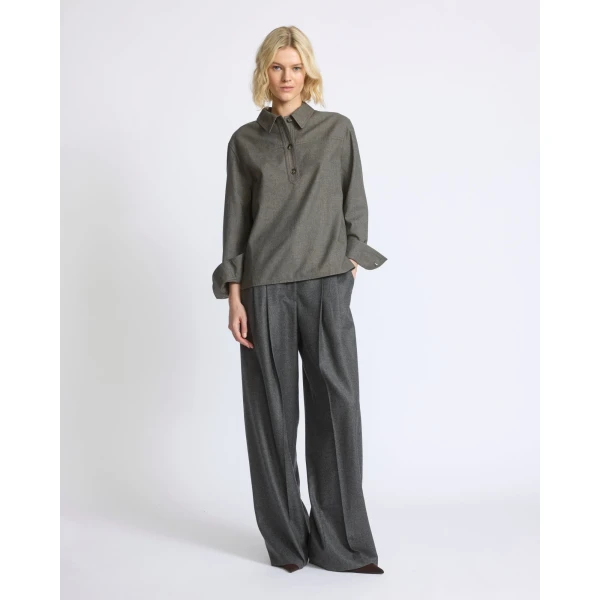 Yves Salomon Cashmere and Cotton Polo Collar Blouse in Grey | Blouse | Luxury Shoes 
