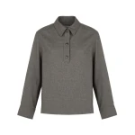 Yves Salomon Cashmere and Cotton Polo Collar Blouse in Grey | Blouse | Luxury Shoes 