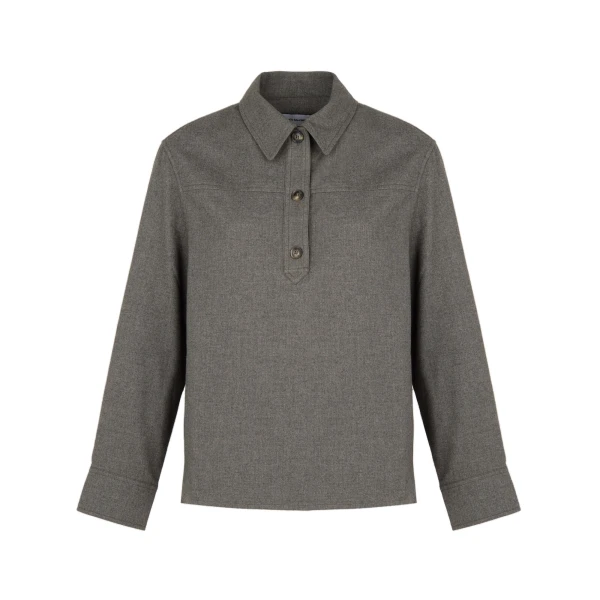 Cashmere and Cotton Polo Collar Blouse in Grey