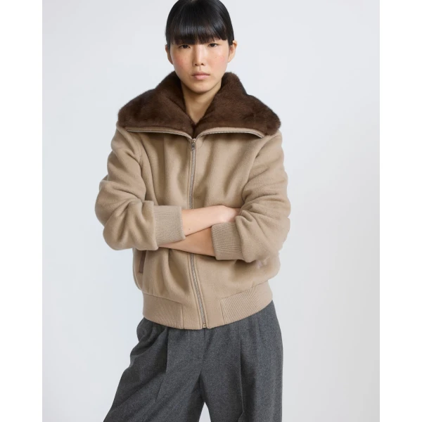 Yves Salomon Cropped Cashmere-Blend Blouson with Removable Mink Collar in Beige | Jackets | Luxury Shoes 
