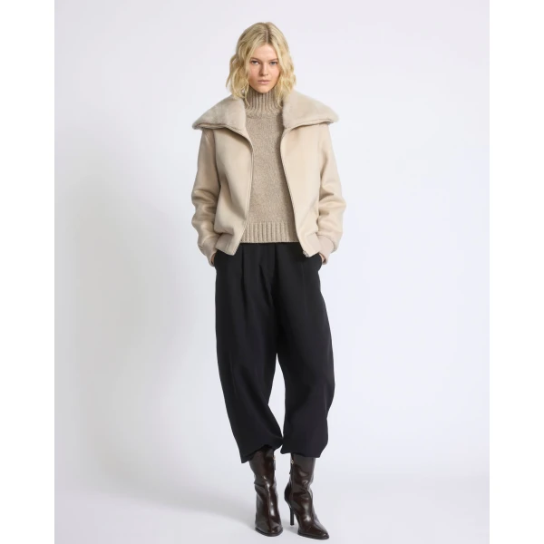 Yves Salomon Cropped Cashmere-Blend Blouson with Removable Mink Collar in Beige | Jackets | Luxury Shoes 