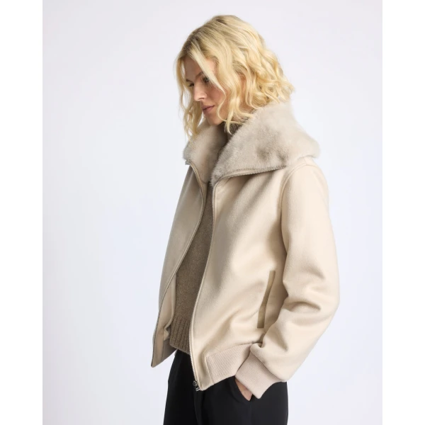 Yves Salomon Cropped Cashmere-Blend Blouson with Removable Mink Collar in Beige | Jackets | Luxury Shoes 