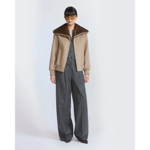 Yves Salomon Cropped Cashmere-Blend Blouson with Removable Mink Collar in Beige | Jackets | Luxury Shoes 