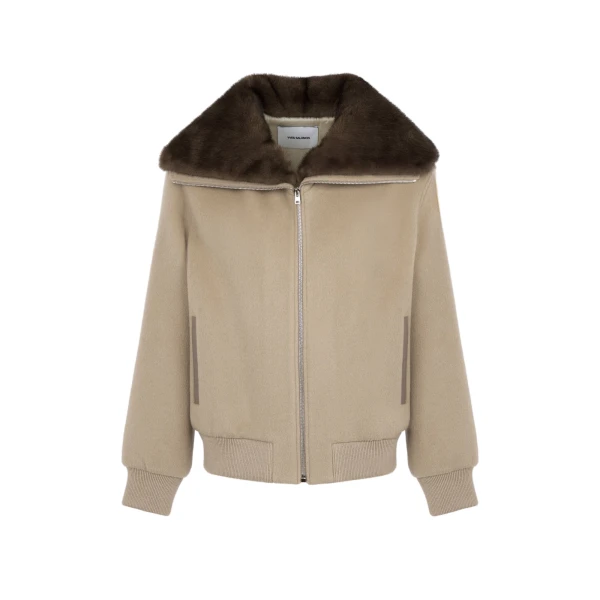 Yves Salomon Cropped Cashmere-Blend Blouson with Removable Mink Collar in Beige | Jackets | Luxury Shoes 