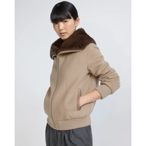 Yves Salomon Cropped Cashmere-Blend Blouson with Removable Mink Collar in Beige | Jackets | Luxury Shoes 