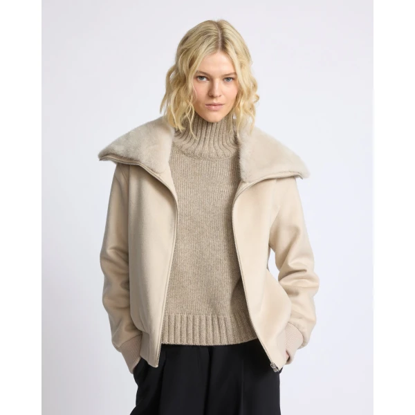 Yves Salomon Cropped Cashmere-Blend Blouson with Removable Mink Collar in Beige | Jackets | Luxury Shoes 