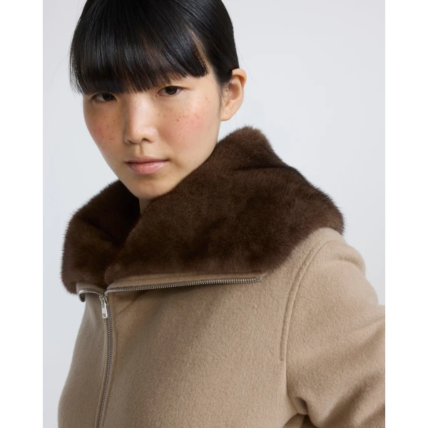 Yves Salomon Cropped Cashmere-Blend Blouson with Removable Mink Collar in Beige | Jackets | Luxury Shoes 