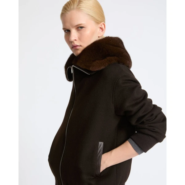 Yves Salomon Cropped Cashmere-Blend Blouson with Removable Mink Collar in Brown | Jackets | Luxury Shoes 