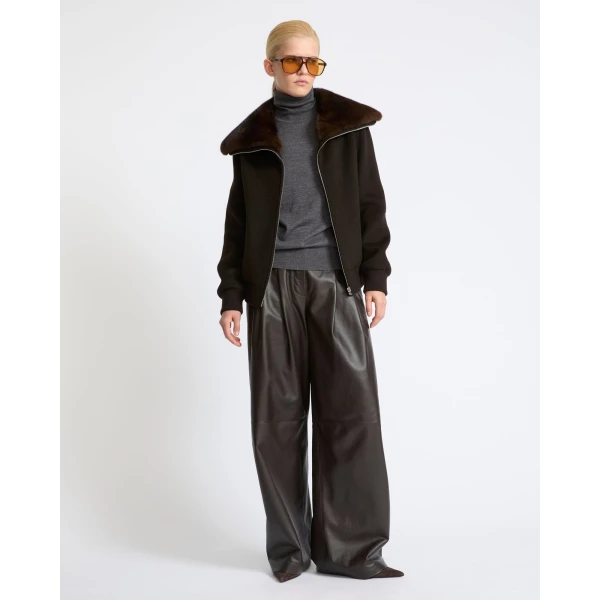 Yves Salomon Cropped Cashmere-Blend Blouson with Removable Mink Collar in Brown | Jackets | Luxury Shoes 