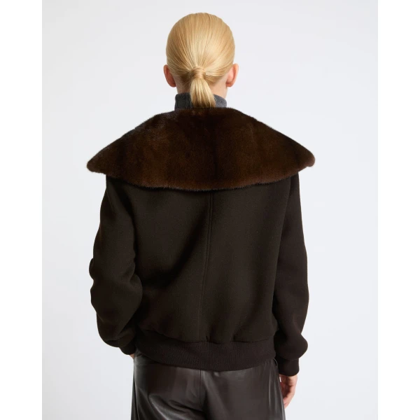 Yves Salomon Cropped Cashmere-Blend Blouson with Removable Mink Collar in Brown | Jackets | Luxury Shoes 
