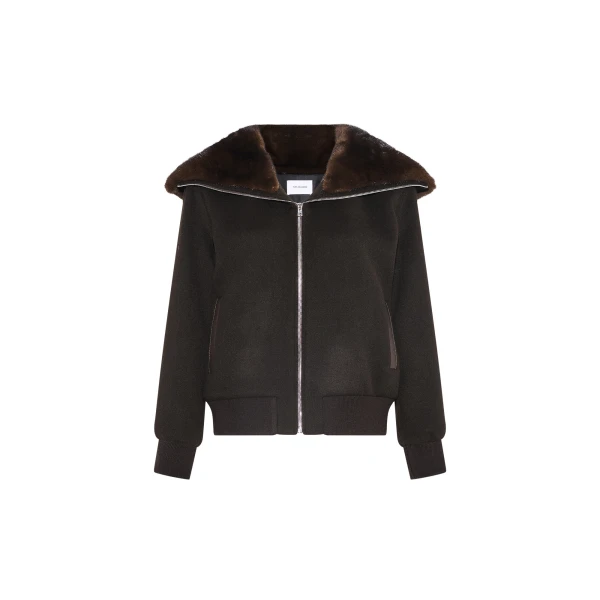 Yves Salomon Cropped Cashmere-Blend Blouson with Removable Mink Collar in Brown | Jackets | Luxury Shoes 