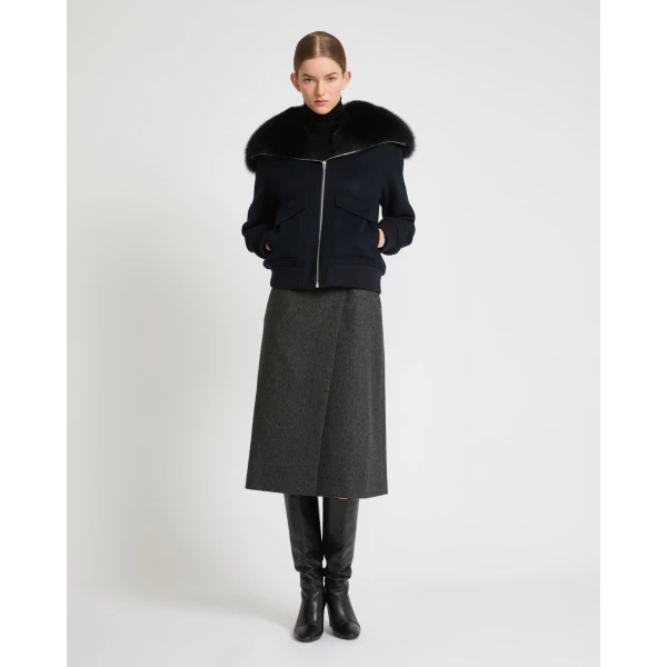 Yves Salomon Cropped Cashmere Wool Jacket with Fox Fur Collar in Beige | Jackets | Luxury Shoes 