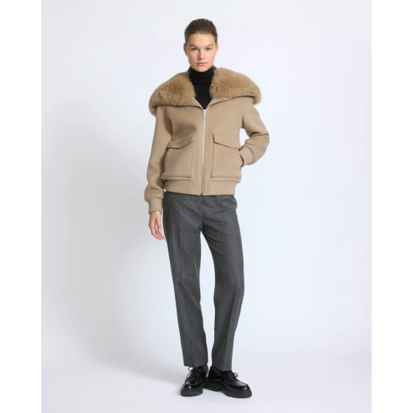 Yves Salomon Cropped Cashmere Wool Jacket with Fox Fur Collar in Beige | Jackets | Luxury Shoes 