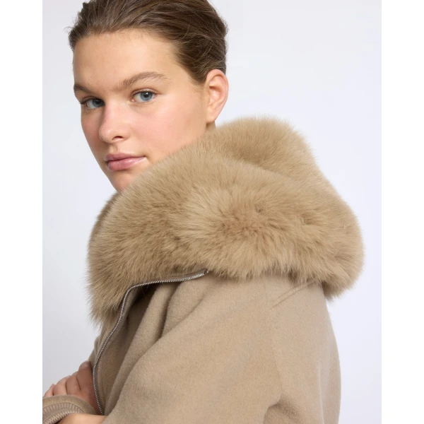 Yves Salomon Cropped Cashmere Wool Jacket with Fox Fur Collar in Beige | Jackets | Luxury Shoes 