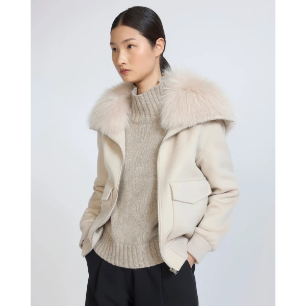 Yves Salomon Cropped Cashmere Wool Jacket with Fox Fur Collar in Beige | Jackets | Luxury Shoes 