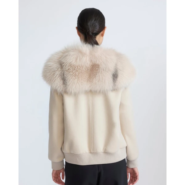 Yves Salomon Cropped Cashmere Wool Jacket with Fox Fur Collar in Beige | Jackets | Luxury Shoes 