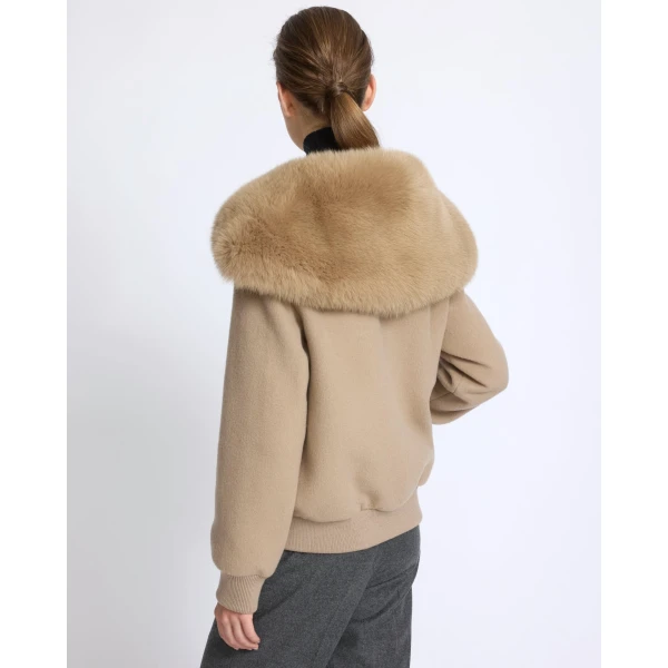 Yves Salomon Cropped Cashmere Wool Jacket with Fox Fur Collar in Beige | Jackets | Luxury Shoes 