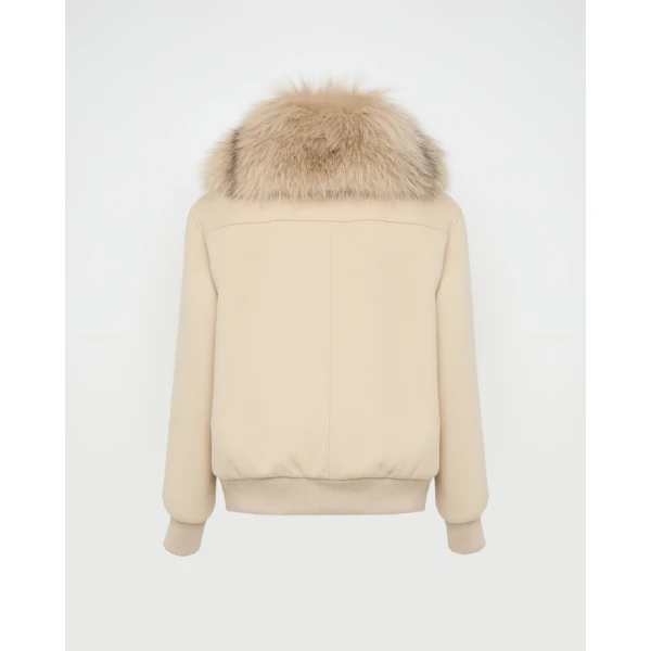 Yves Salomon Cropped Cashmere Wool Jacket with Fox Fur Collar in Beige | Jackets | Luxury Shoes 