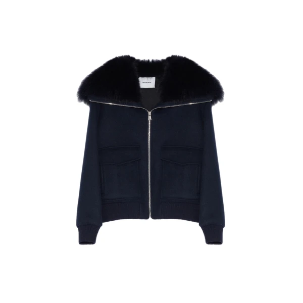 Yves Salomon Cropped Cashmere Wool Jacket with Fox Fur Collar in Beige | Women | Luxury Shoes 