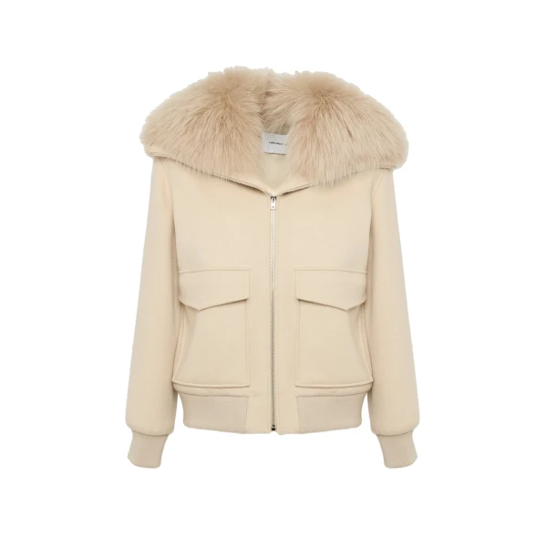 Yves Salomon Cropped Cashmere Wool Jacket with Fox Fur Collar in Beige | Women | Luxury Shoes 
