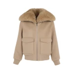 Yves Salomon Cropped Cashmere Wool Jacket with Fox Fur Collar in Beige | Women | Luxury Shoes 