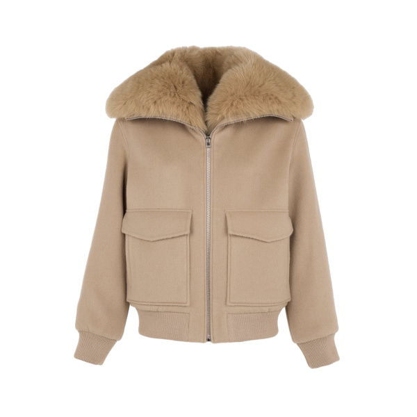 Yves Salomon Cropped Cashmere Wool Jacket with Fox Fur Collar in Beige | Women | Luxury Shoes 