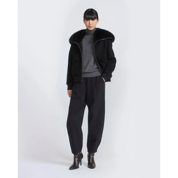 Yves Salomon Cropped Cashmere Wool Jacket with Fox Fur Collar in Black | Jackets | Luxury Shoes 