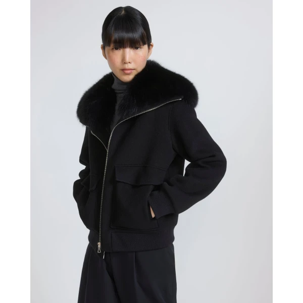 Yves Salomon Cropped Cashmere Wool Jacket with Fox Fur Collar in Black | Jackets | Luxury Shoes 