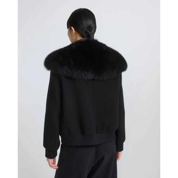 Yves Salomon Cropped Cashmere Wool Jacket with Fox Fur Collar in Black | Jackets | Luxury Shoes 