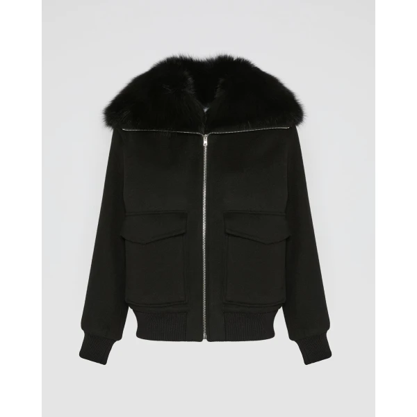 Yves Salomon Cropped Cashmere Wool Jacket with Fox Fur Collar in Black | Jackets | Luxury Shoes 