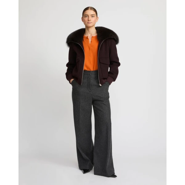 Yves Salomon Cropped Cashmere Wool Jacket with Fox Fur Collar in Bordeaux | Jackets | Luxury Shoes 