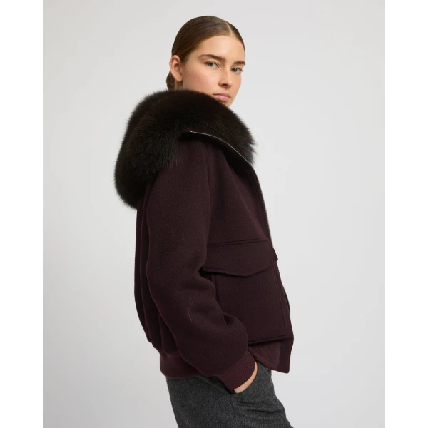 Yves Salomon Cropped Cashmere Wool Jacket with Fox Fur Collar in Bordeaux | Jackets | Luxury Shoes 