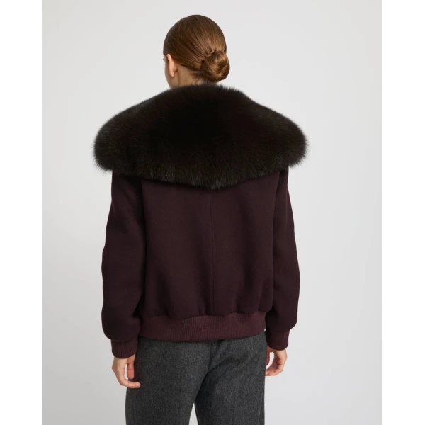 Yves Salomon Cropped Cashmere Wool Jacket with Fox Fur Collar in Bordeaux | Jackets | Luxury Shoes 
